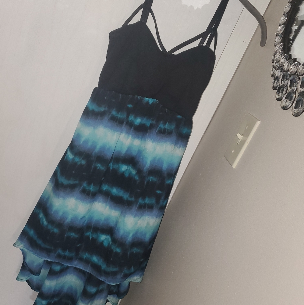 Strappy Blue & Black High Low Dress